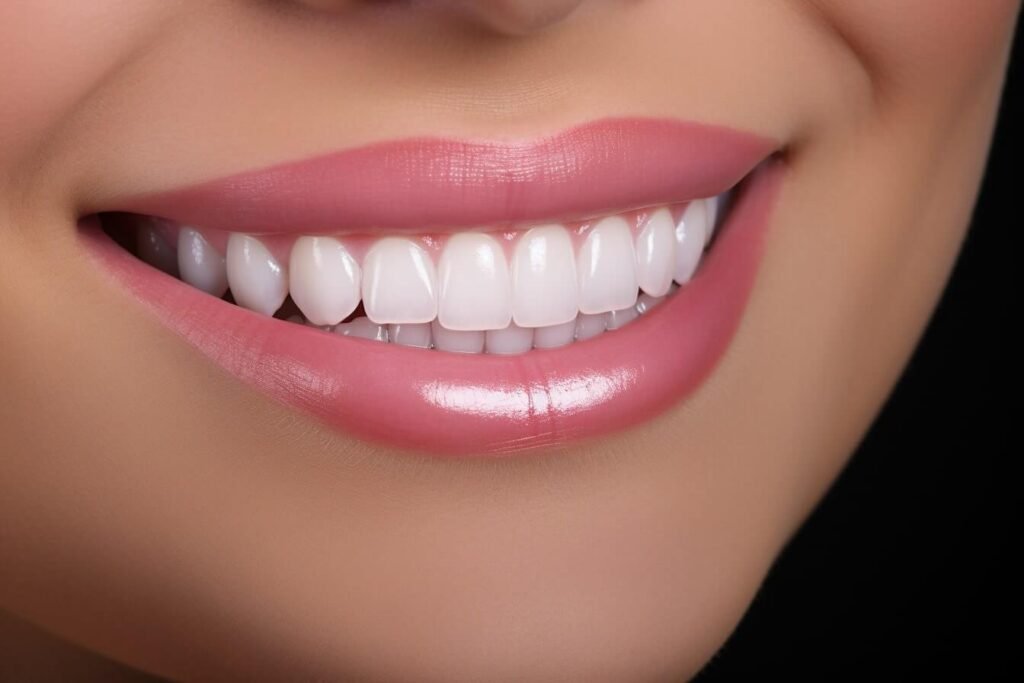 female mouth smiling white teeth lipstick