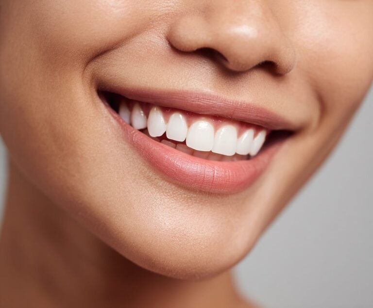 closeup of an asian woman smiling with white teeth